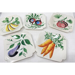Vintage Square Salad Plates Tapas‎ Hand Painted Italy Vegetables Carrots Beets…